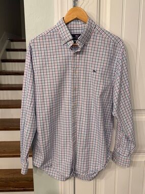 Men's Vineyard Vines Long Sleeve Button Down Plaid Shirt White Blue & Pink Med